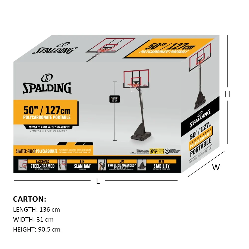 Spalding 50-inch Pro Glide Polycarbonate Portable Basketball Hoop - Image 3