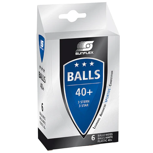 Sunflex 6pk 3 STAR 40+ White Table Tennis Balls
